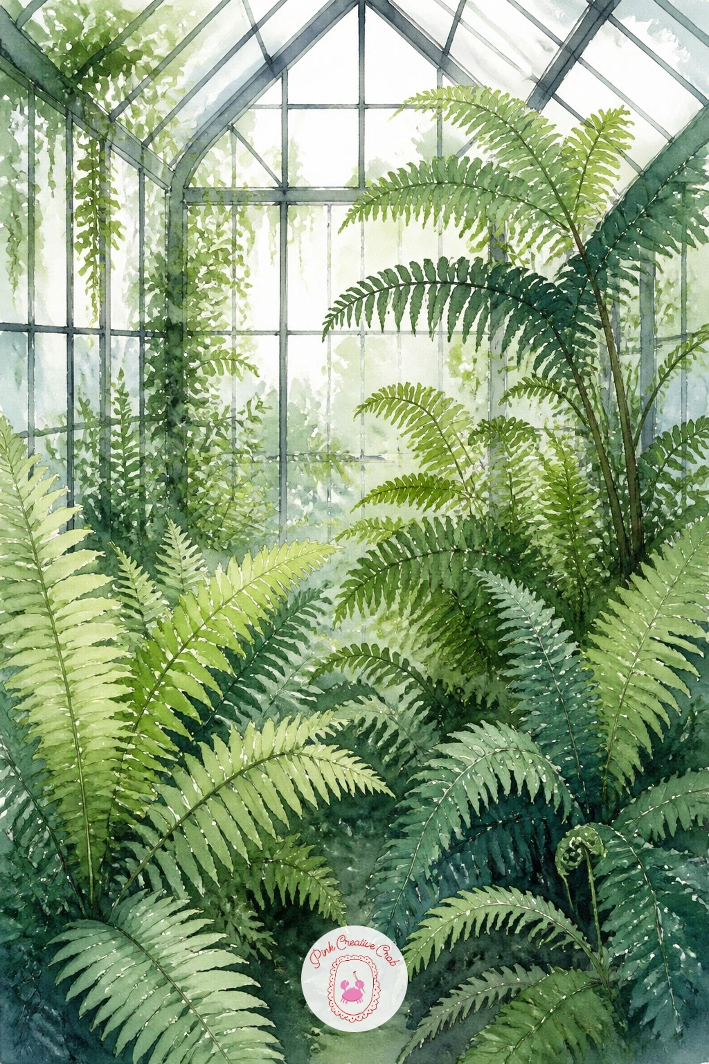 Fern House — Let soft, overlapping shapes carry this whole painting, since a fern house is really about texture more than any single hero plant. Watercolor