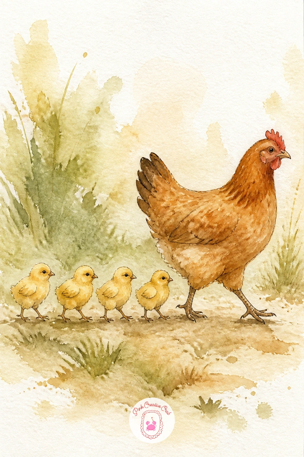 Chicks Following Their Mother — Chicks following their mother work well right after the basket hen, since you already know how to paint a soft round hen body.
