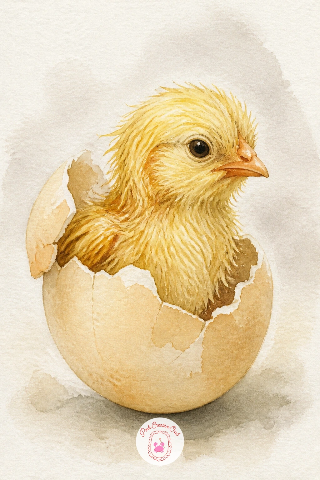 Chick Hatching — A chick hatching is a small, satisfying detail study that works well as a single focal piece. Watercolor chickens