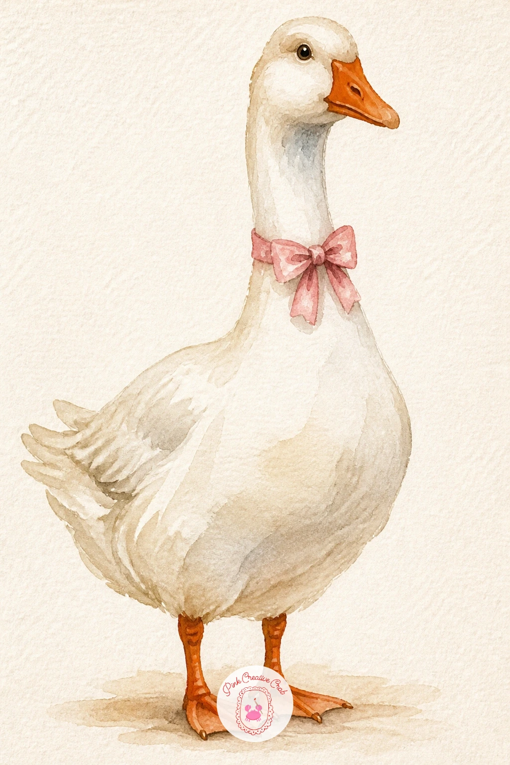 Goose Wearing a Bow — Leave the chickens for a moment and welcome a goose wearing a bow, the first of the farmyard neighbors. Watercolor chickens