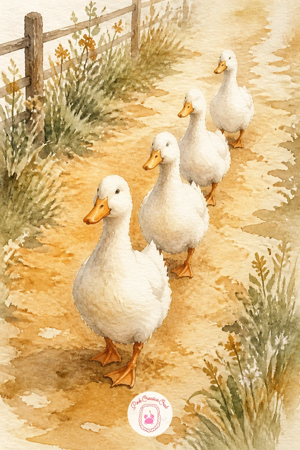 Line of White Ducks on a Path — Build on that goose neck with a line of white ducks on a path, which is really just the same smooth curve repeated with small