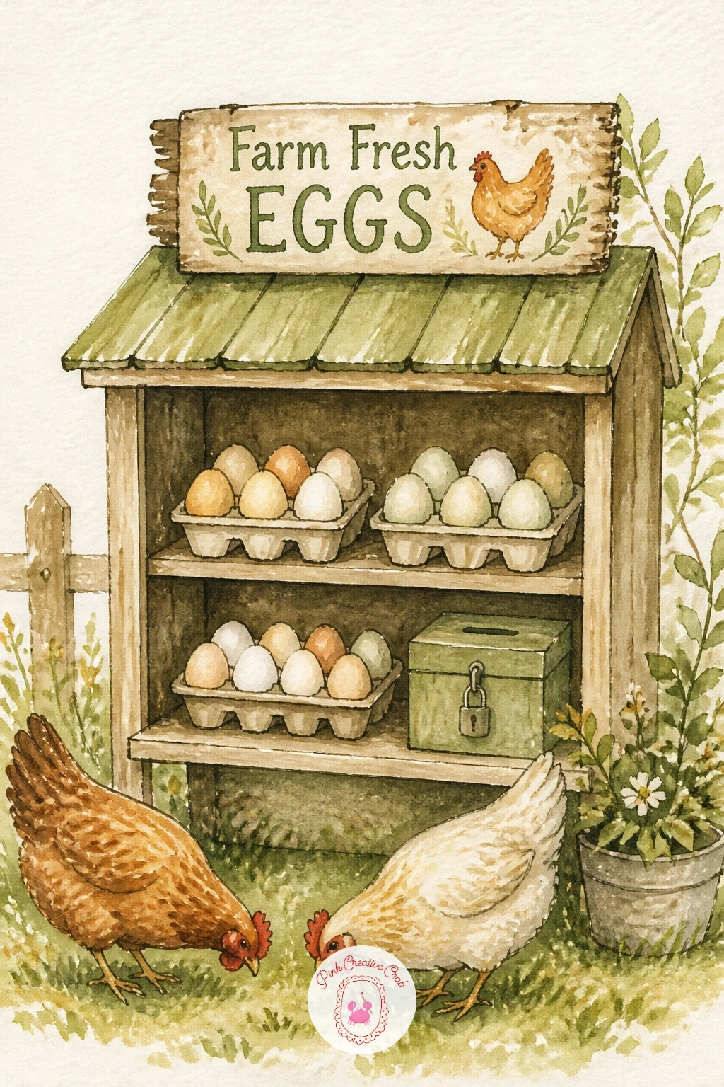 Farm Egg Stand With an Honesty Box — Close the set with a farm egg stand with an honesty box, a quiet still life that pulls together everything from the