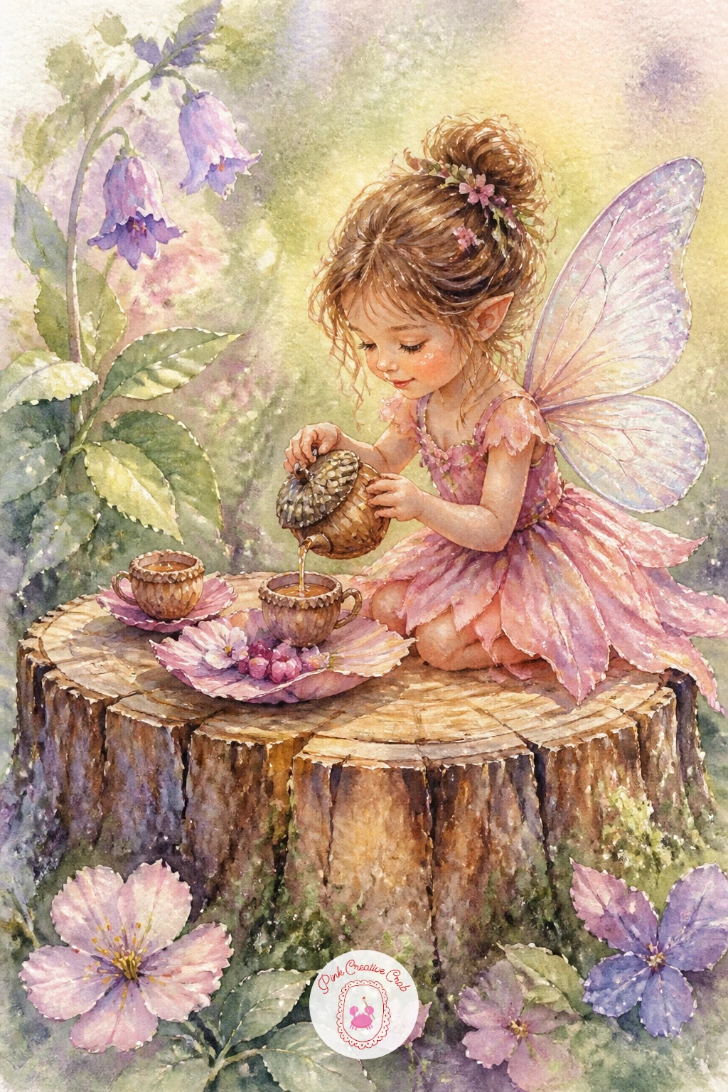 Fairy Tea Party on a Tree Stump — Build a little scene rather than a single figure with a tea party laid out across a flat tree stump, a fairy seated at its