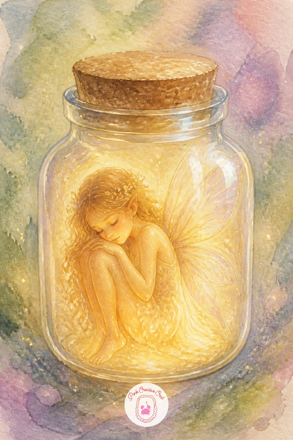 Fairy in a Jar With a Glowing Light — Work with light itself as the main subject in a fairy sitting curled inside a glass jar, her whole body softly glowing.