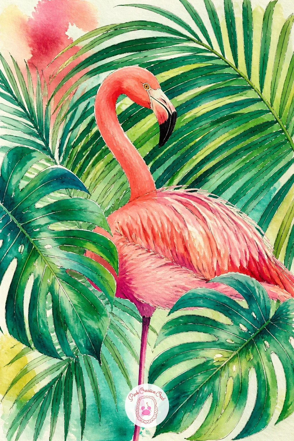 Flamingo Among Palm Leaves — Flamingo among palm leaves is really a lesson in layering, since the leaves need to read behind, beside and partly in front of the