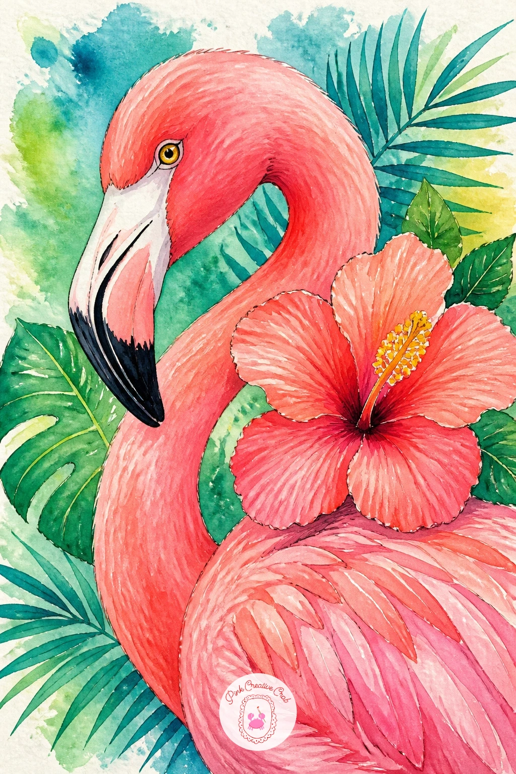 Flamingo With A Hibiscus — Pair your flamingo with a hibiscus flower tucked near its head or beak, since the two shapes share that same tropical glamour.