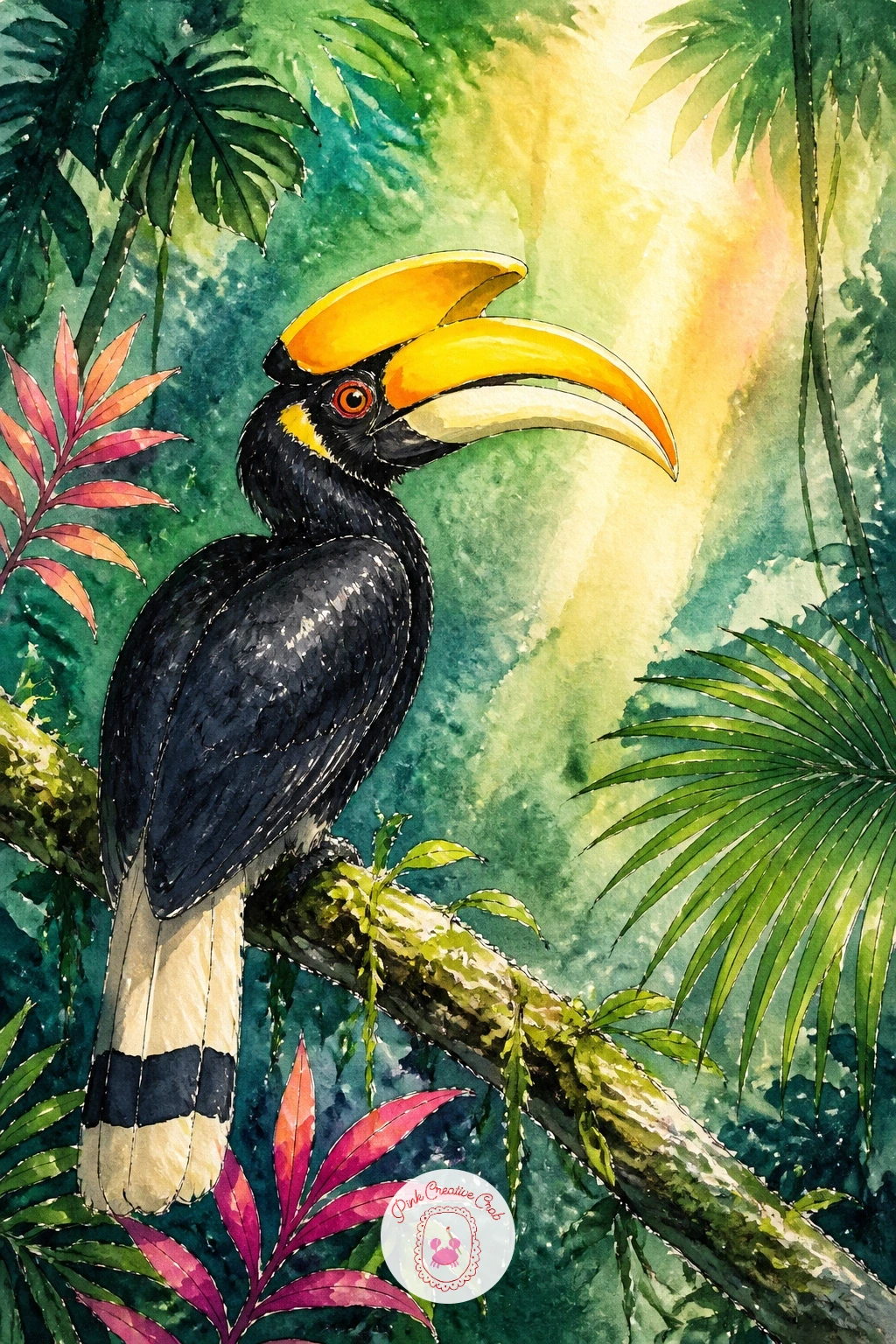 Hornbill In A Rainforest — A hornbill's huge curved casque on top of its beak gives this bird real drama, so set it against a deep rainforest to let that