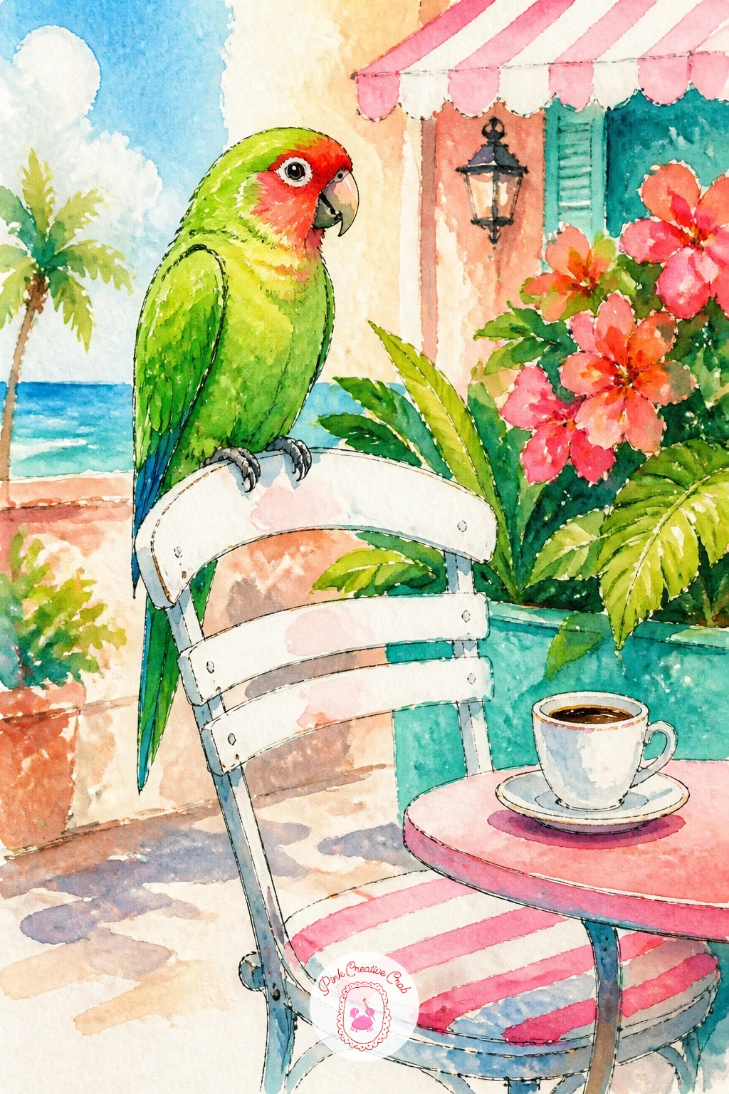 Parrot On A Cafe Chair — A parrot perched casually on a cafe chair brings a touch of everyday charm into the jungle lineup, so picture the eye level at table