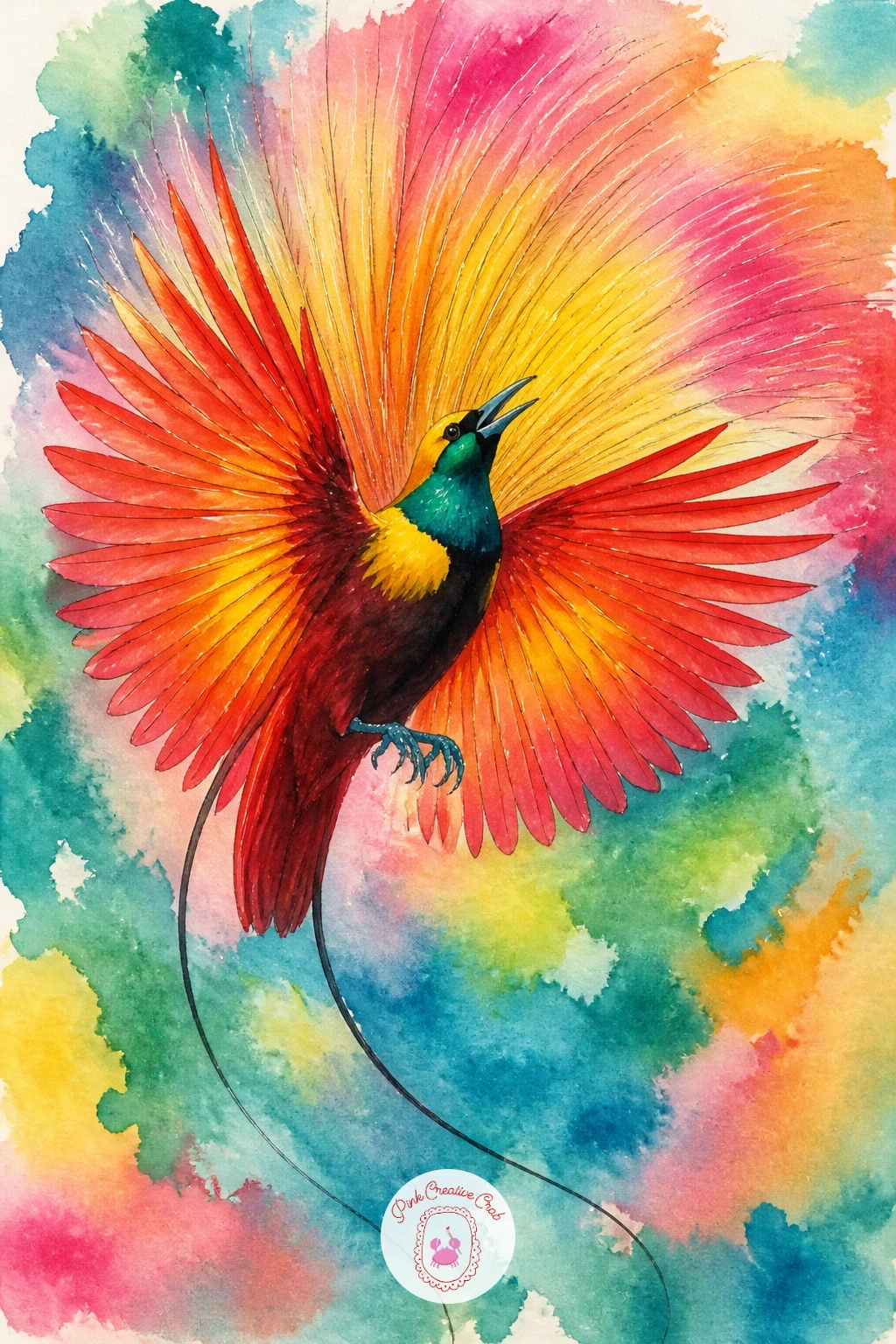 Bird Of Paradise Displaying — The bird of paradise mid-display is one of nature's great showoffs, so paint it fully turned toward the viewer with wings and
