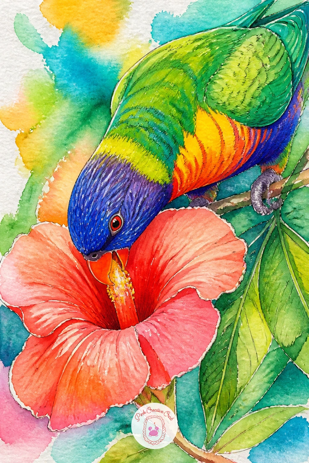Lorikeet Drinking Nectar — Catch a lorikeet mid-sip from a bright flower, its head tipped down and its brush-tipped tongue doing the work, a pose that adds