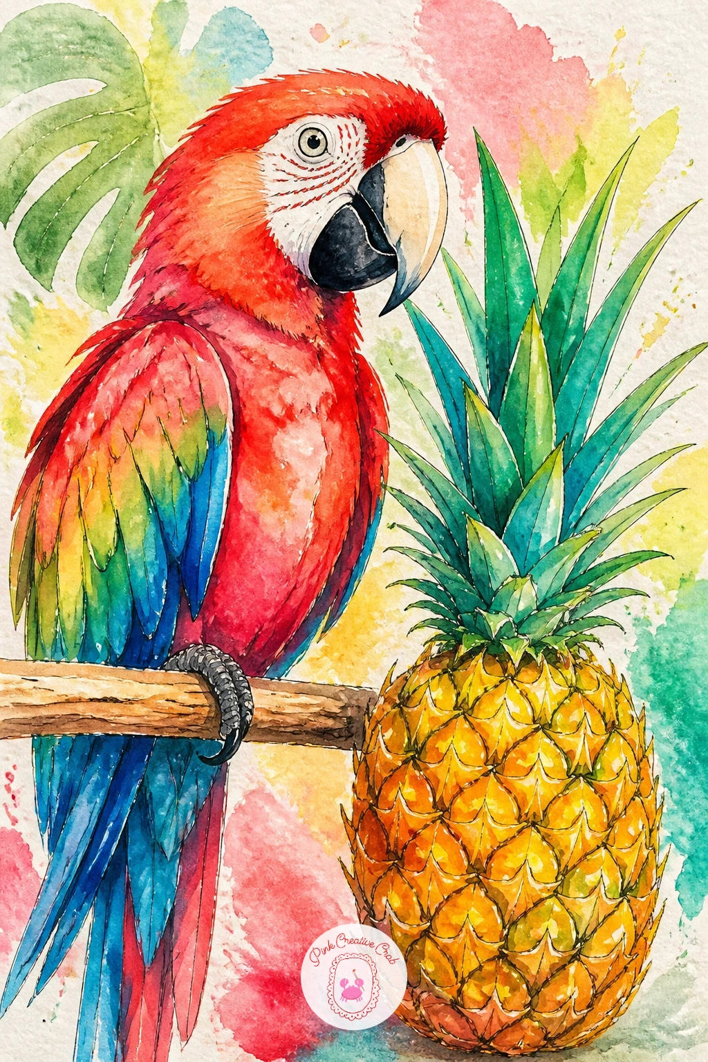 Macaw With A Pineapple — Give a macaw a ripe pineapple to perch beside, a fun still-life pairing that lets you practice two very different textures in one