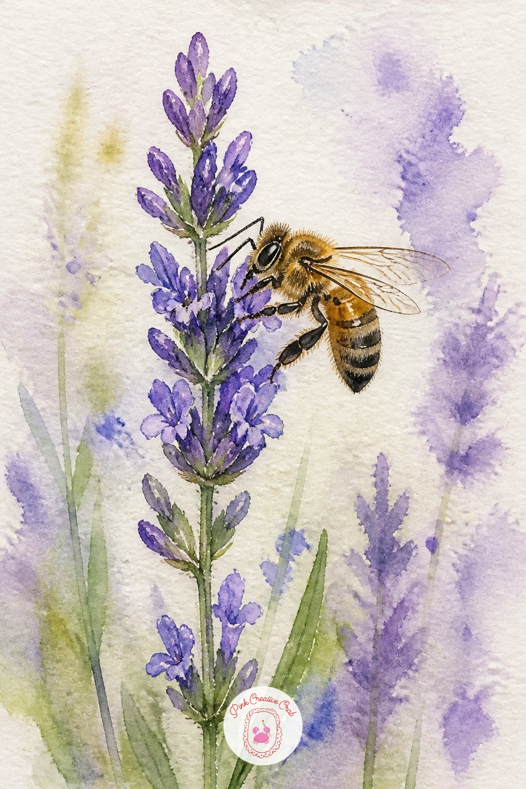 Bee Landing on Lavender — Start simple: a bee landing on a lavender stem gives you one small body and one tall, friendly shape to build everything else around.