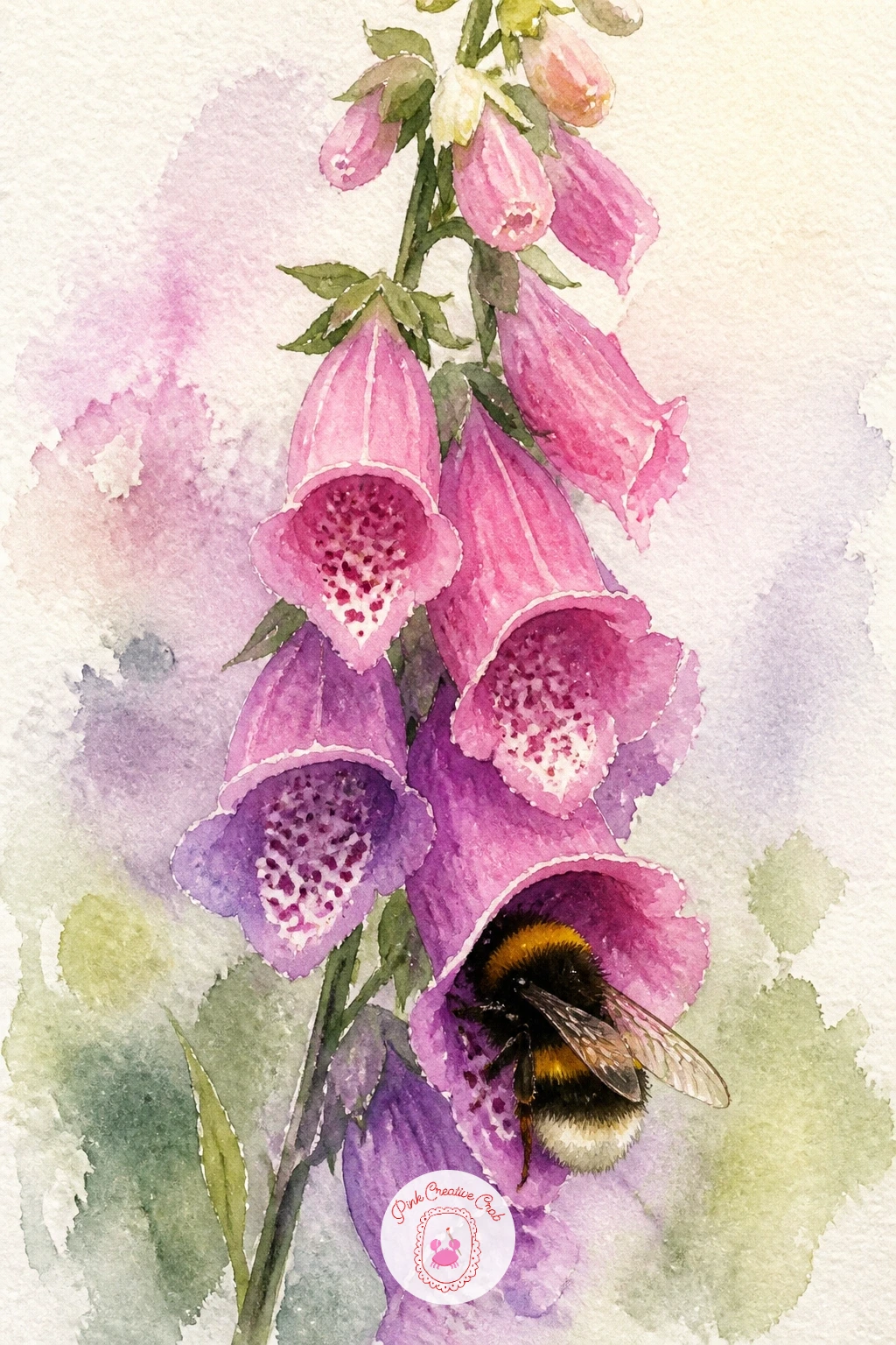 Bumblebee in a Foxglove — Tuck a bumblebee in a foxglove bell next, half-hidden the way bumblebees really disappear into these tall spotted flowers. Bee