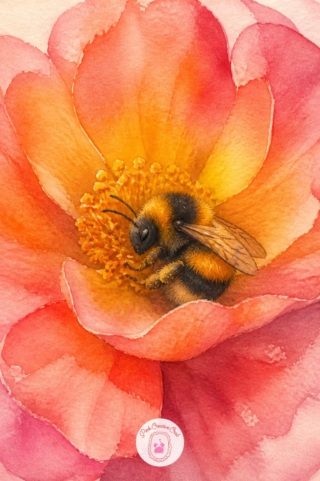 Bee Asleep Inside a Flower — Slow the whole mood down with a bee asleep inside a flower, curled up for the night among the petals. Bee watercolor
