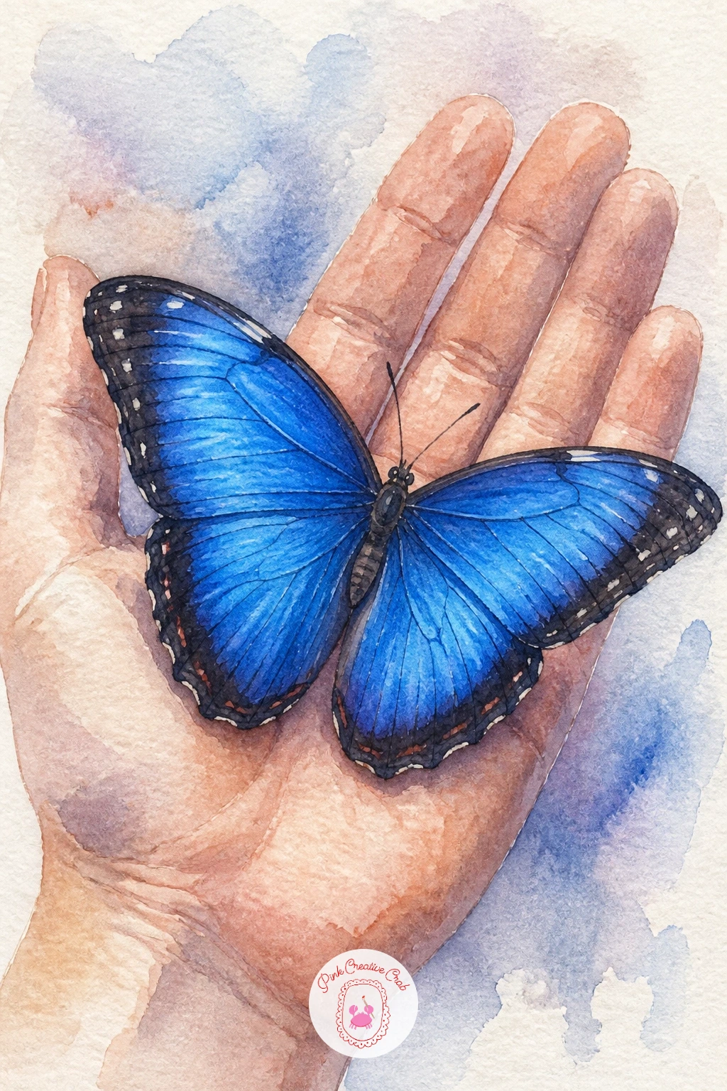 Blue Morpho on a Hand — Shift the scale with a blue morpho on a hand, a lovely subject for anyone who wants to practice both an insect and a simple figure part