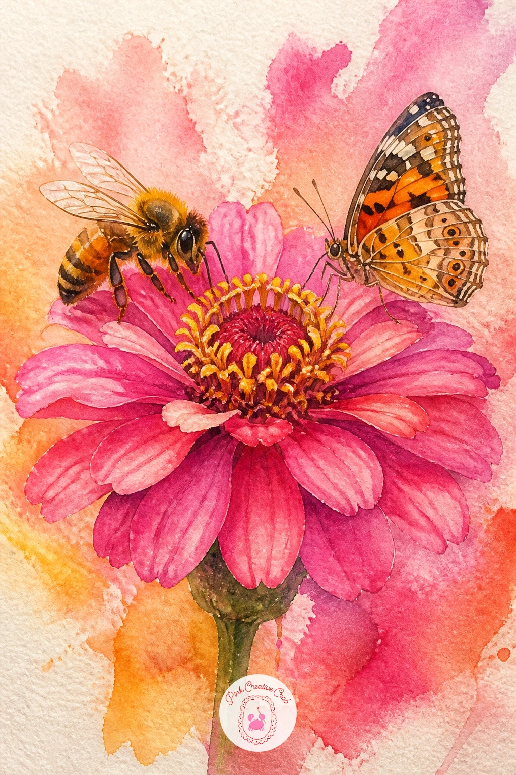 Bees and Butterflies Sharing One Zinnia — Bring your pollinators together with bees and butterflies sharing one zinnia, a single bold flower busy with