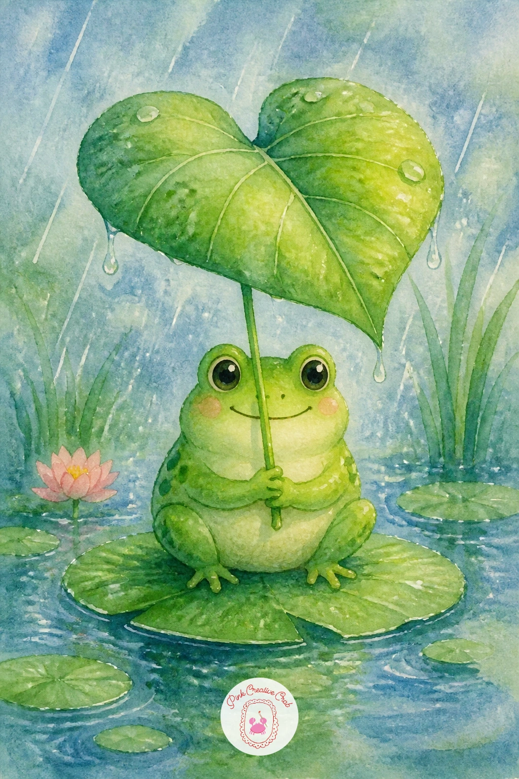 Frog Sheltering Under a Leaf Umbrella — Start with the easiest frog in this whole lineup: a plump little body tucked under a leaf held overhead like an