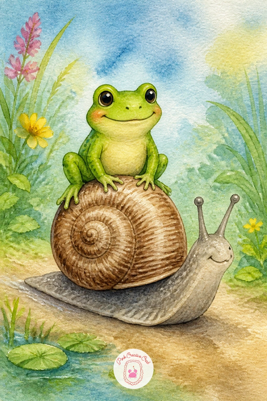 Frog Riding a Snail",'content':" Scale is everything in a frog riding a snail, so draw the snail's shell first and make sure it is large enough that the frog