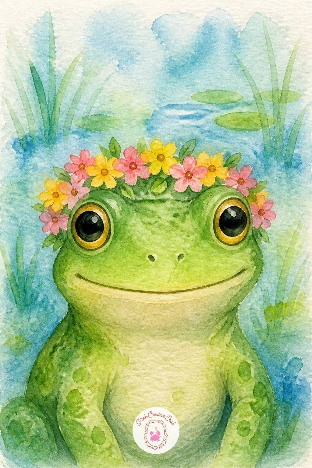 Frog With a Flower Crown",'content':" Carry the sleepy mood into something sweeter and more decorative: a frog wearing a ring of tiny flowers around his head.