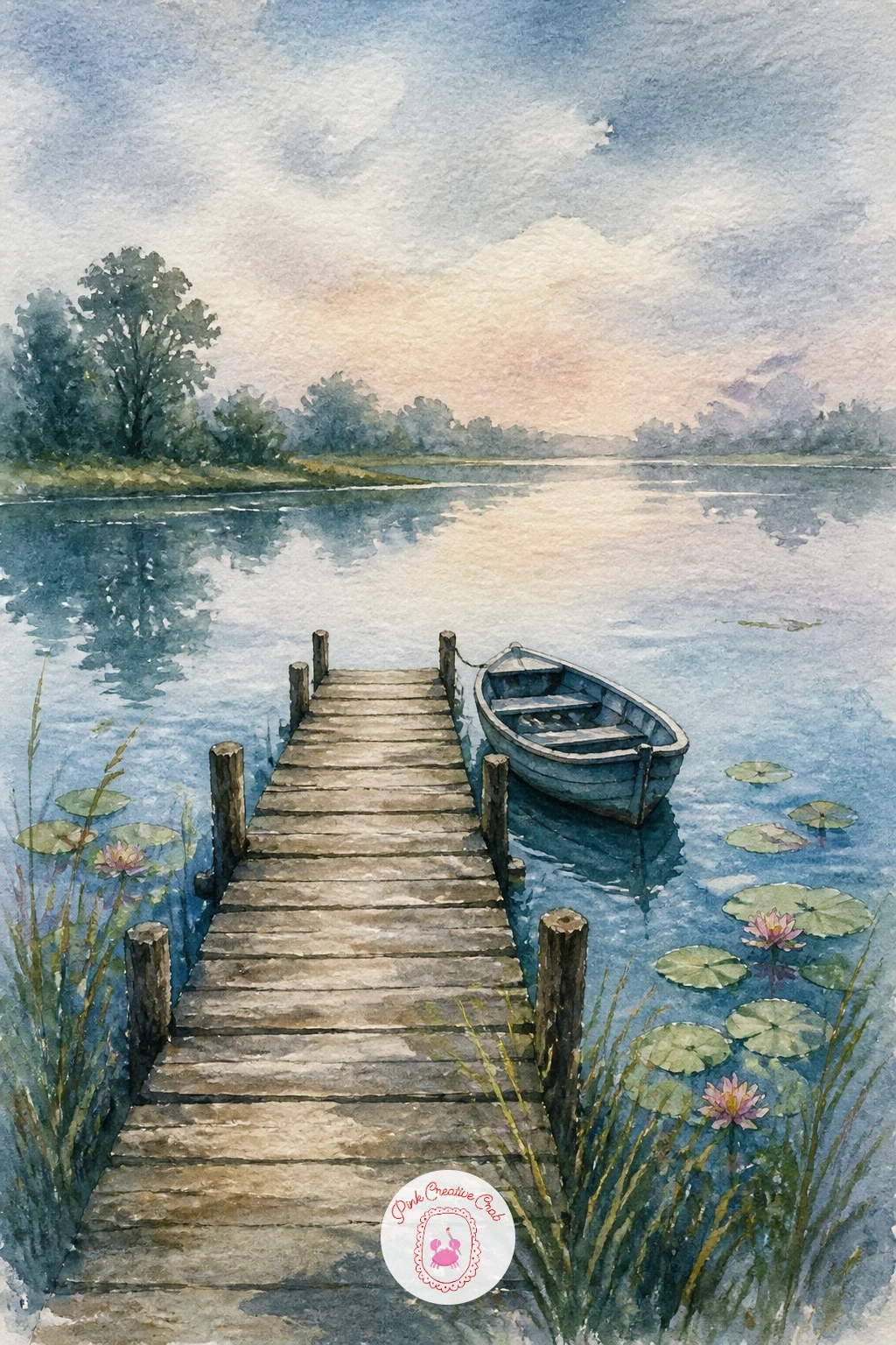 Wooden Jetty With Rowboat — Start the whole list with a wooden jetty with a rowboat, a subject forgiving enough to warm up your wrist and your washes at the