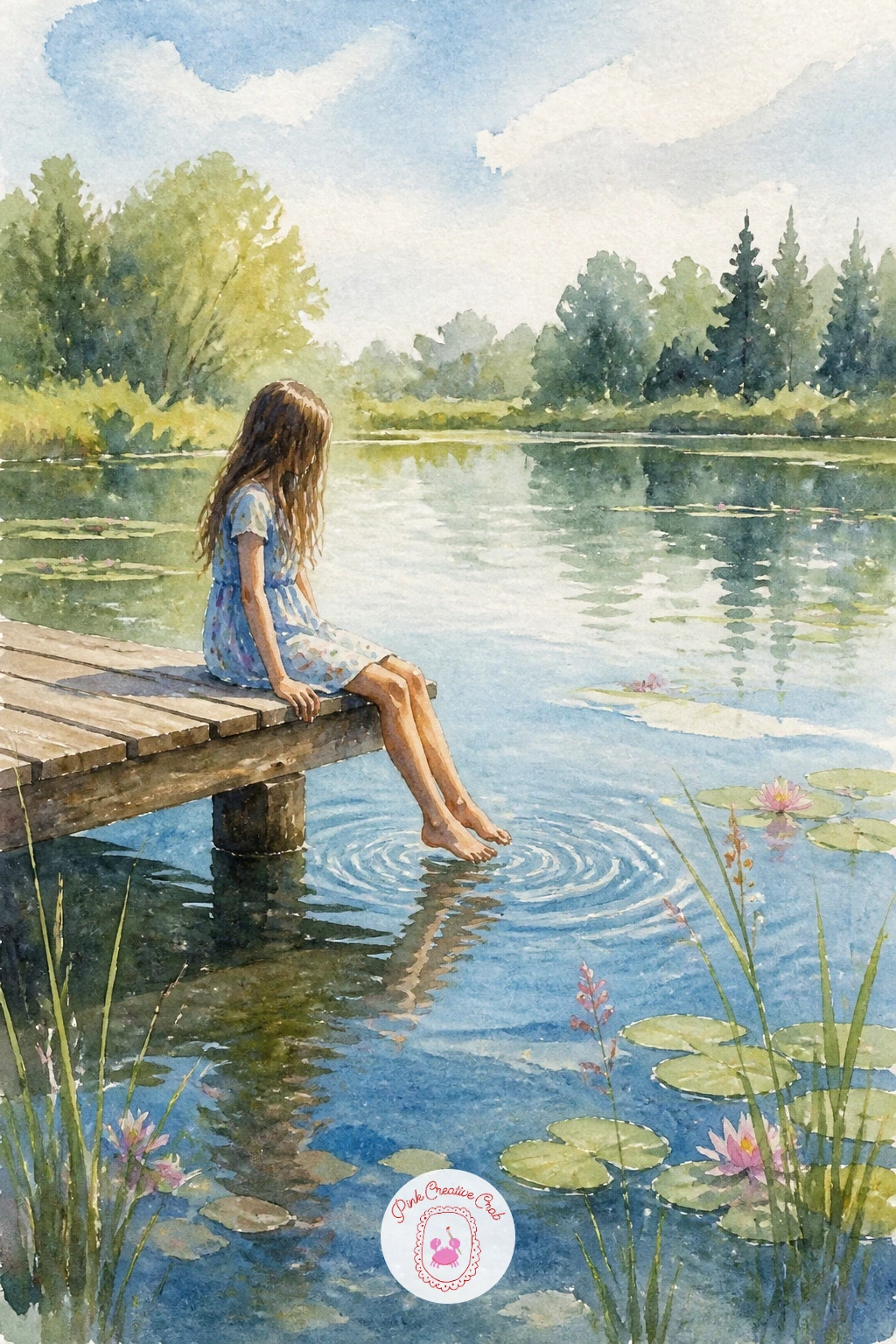 Girl Dipping Her Feet From a Jetty — Bring a person into the scene now with a girl dipping her feet from a jetty, a quiet, personal moment that instantly warms
