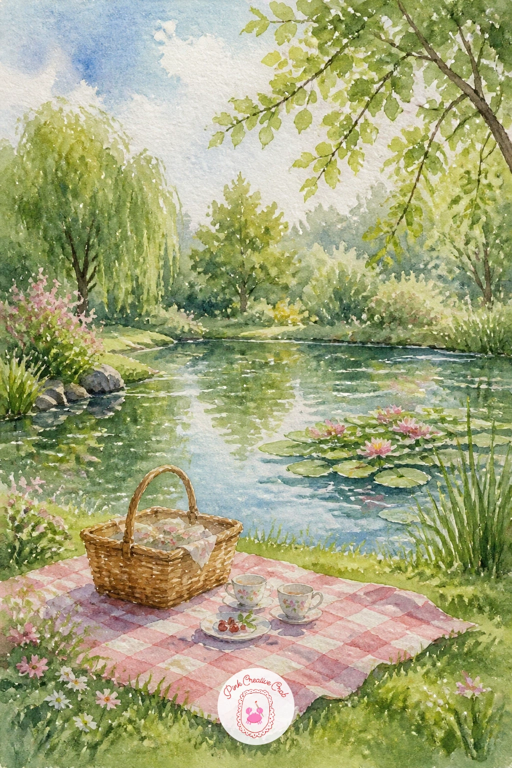 Picnic Beside a Pond — Bring the scene back down to ground level with a picnic beside a pond, a subject that rewards a loose, relaxed hand more than careful