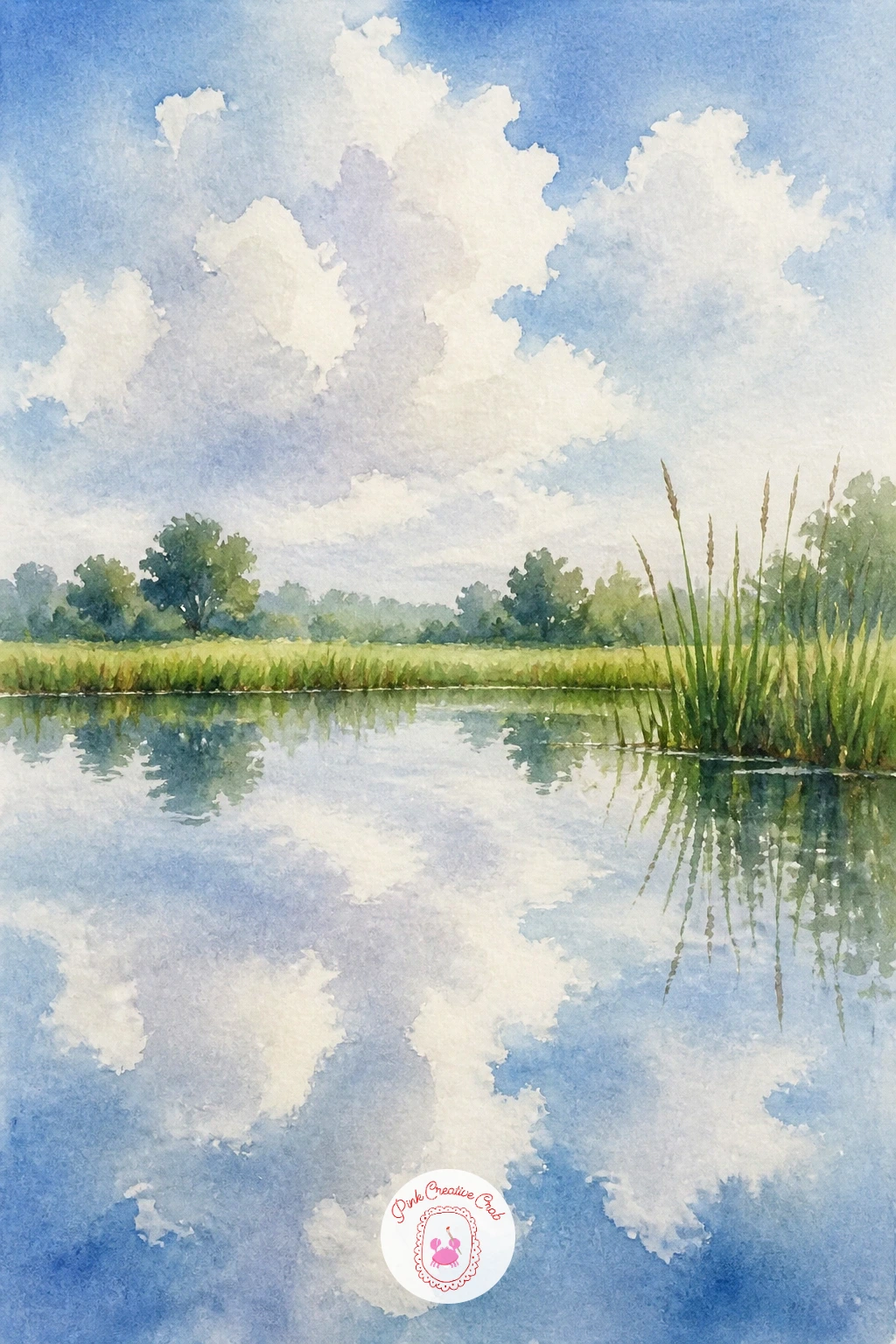 Pond Reflecting Clouds — Turn the whole composition into one about sky with a pond reflecting clouds, where the water becomes almost a mirror image of what is