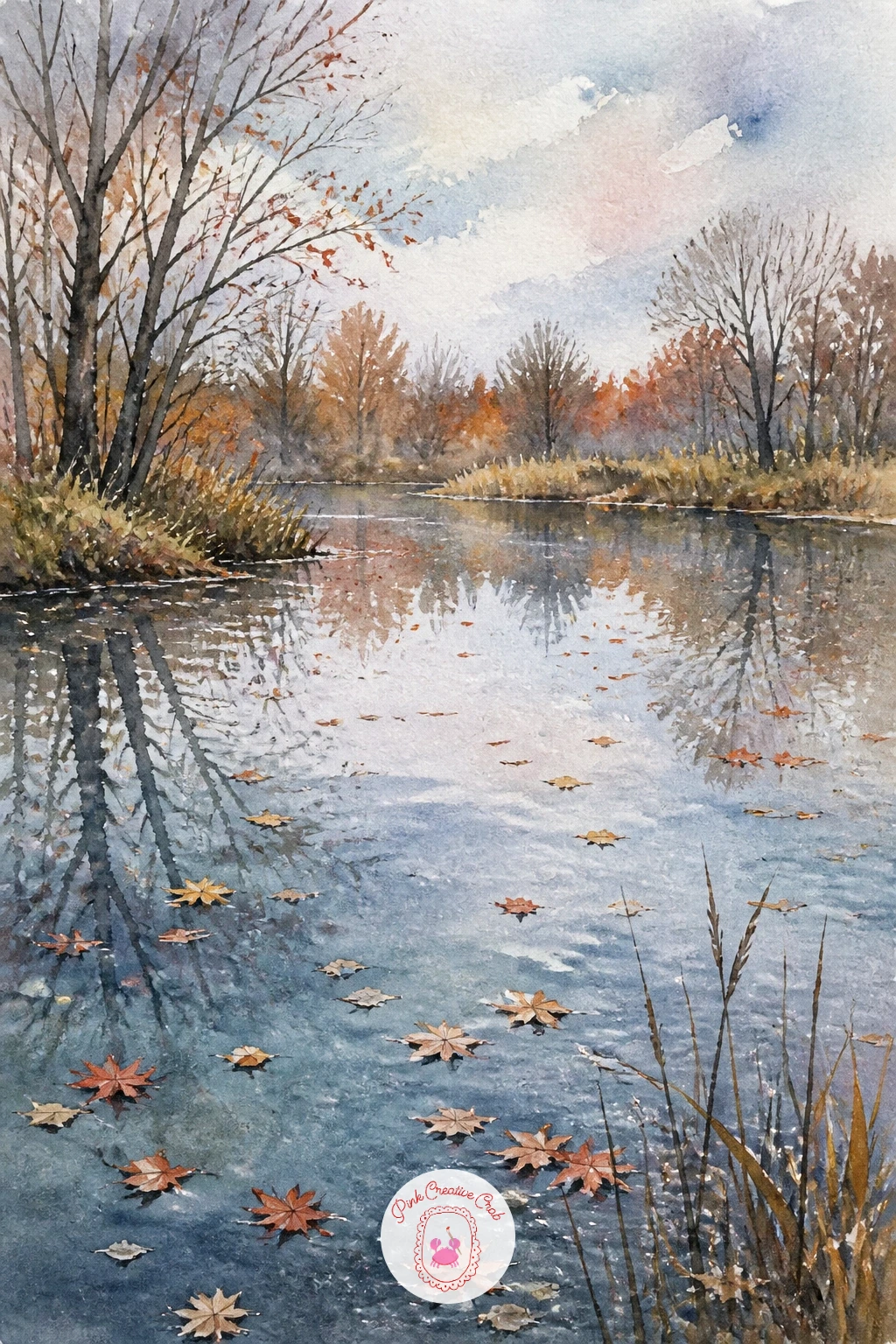 Pond in Autumn With Floating Leaves — Shift the season again with a pond in autumn with floating leaves, a subject built almost entirely around warm color