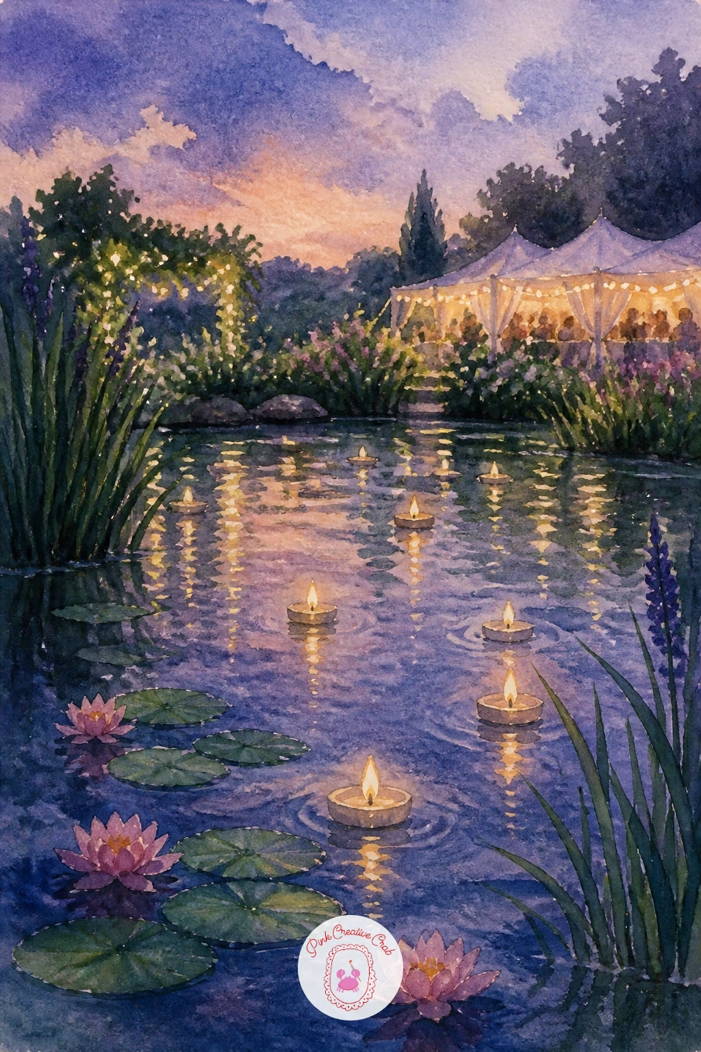 Pond With Floating Candles at a Wedding — Finish the list on something celebratory with a pond with floating candles at a wedding, combining the lantern-light
