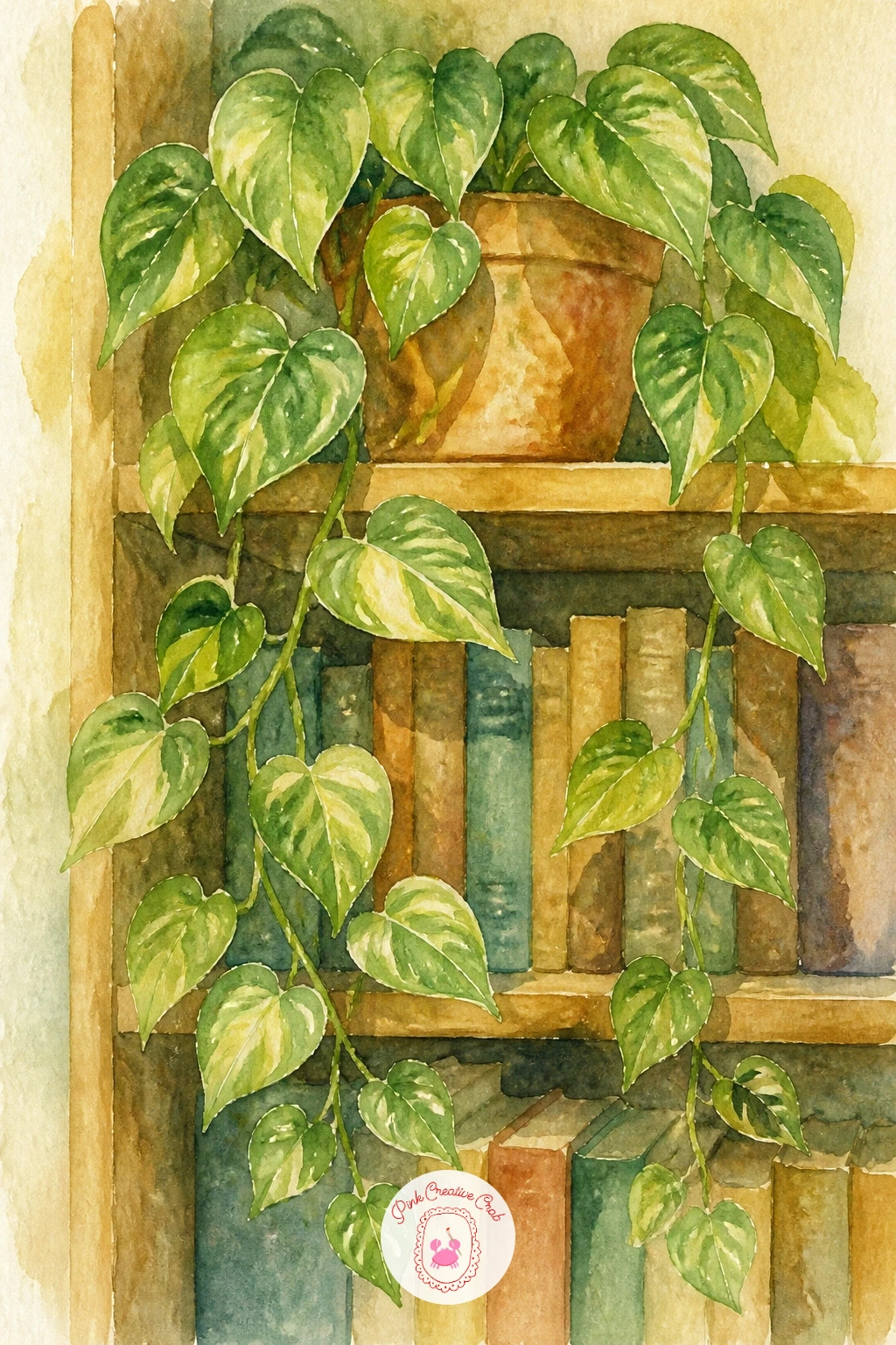 Trailing Pothos on a Bookshelf — Trailing plants are a nice next step because the challenge shifts from leaf shape to line: a pothos is mostly about how the