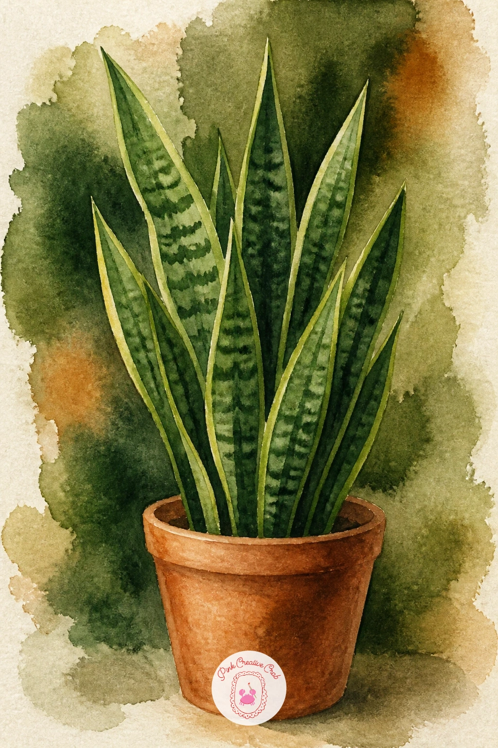 Snake Plant in a Terracotta Pot — Give the leafy trailers a rest and paint something architectural: a snake plant is just a cluster of tall, stiff, pointed