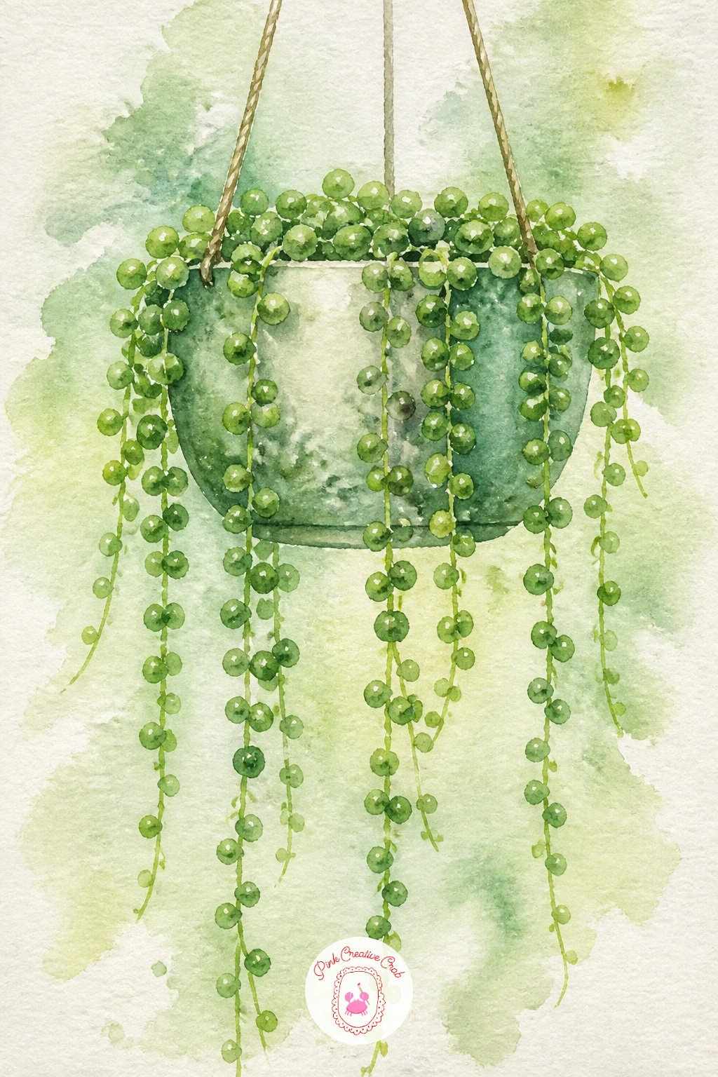 String of Pearls in a Hanging Planter — After a tall plant, string of pearls is a nice change of pace: instead of leaves you are painting dozens of tiny round