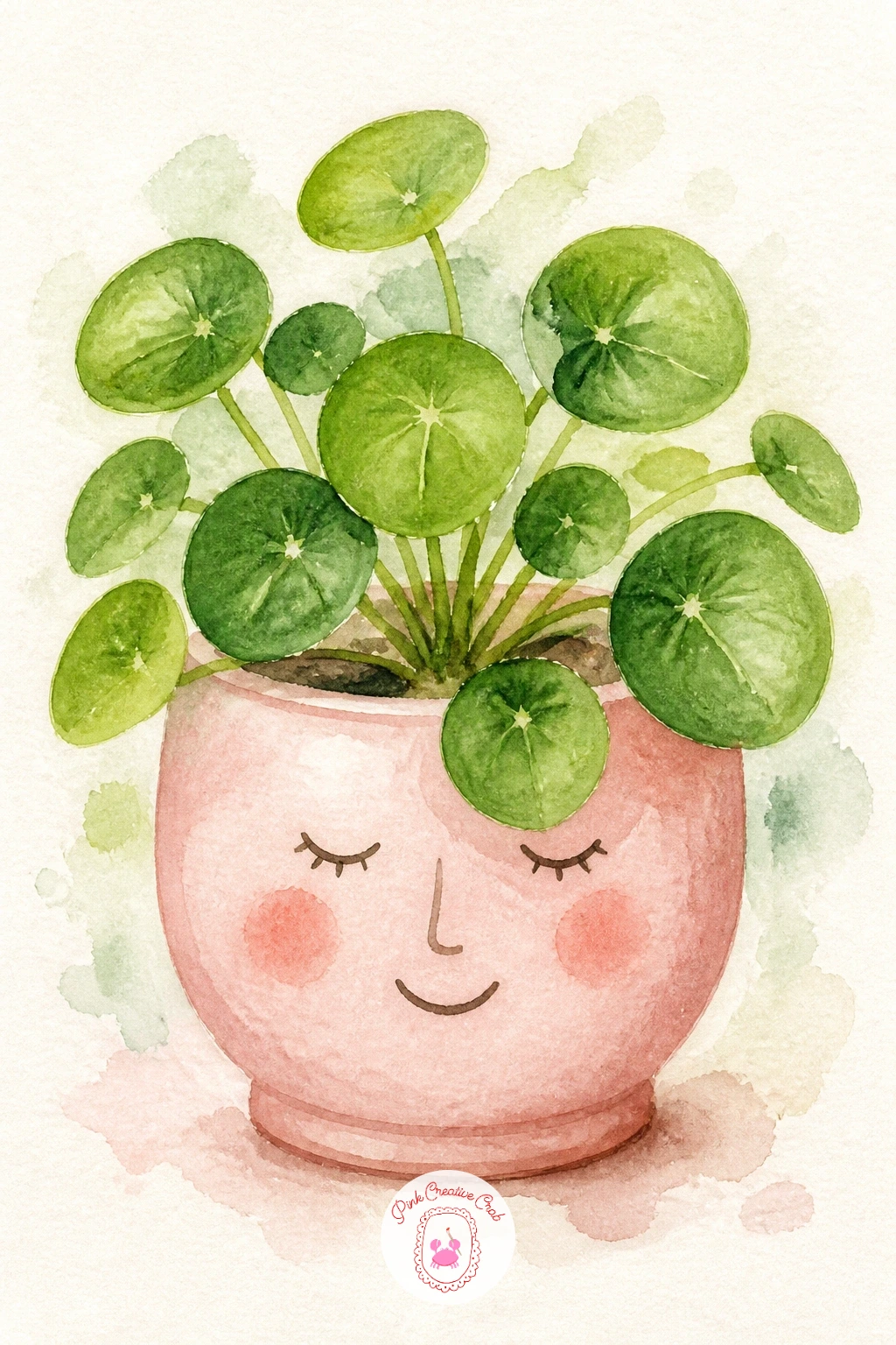 Pilea in a Face Planter — Give yourself a quick, cheerful one after the fiddly beads. Plants watercolor