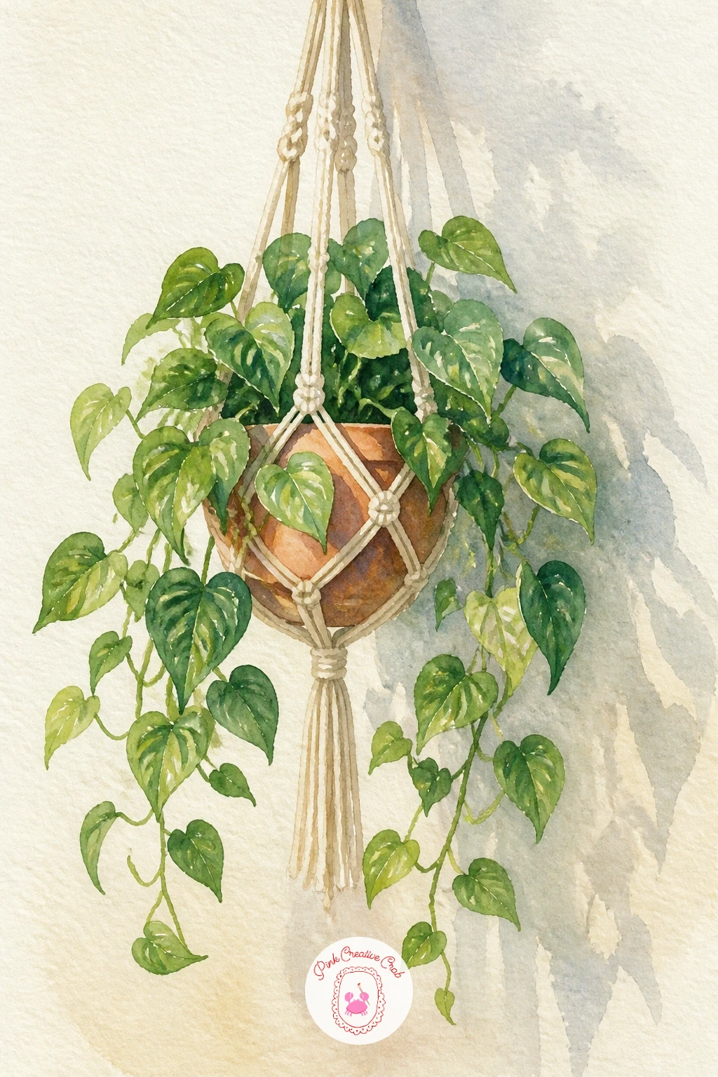 Hanging Macrame Planter — Knotwork sounds harder than it paints. Plants watercolor