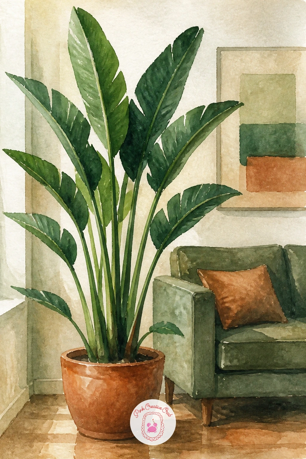 Bird of Paradise in a Living Room — Scale up the room around the plant for this one. Plants watercolor