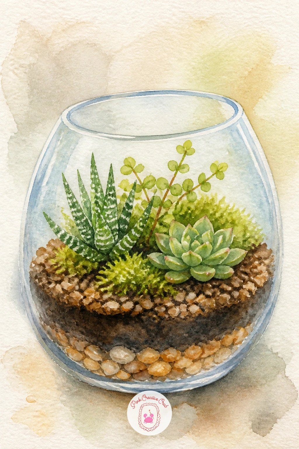 Terrarium on a Desk — A terrarium lets you paint a whole tiny landscape inside one glass shape. Plants watercolor