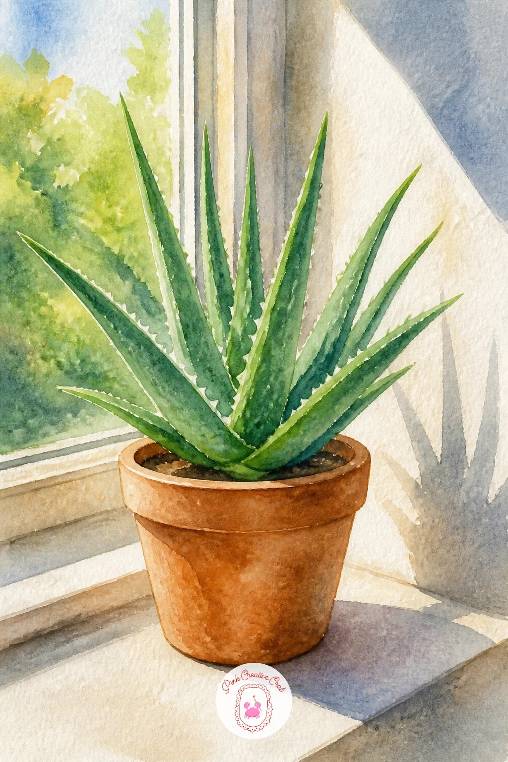 Aloe Vera on a Sunny Sill — Return to something quick and sturdy after the shop window. Plants watercolor