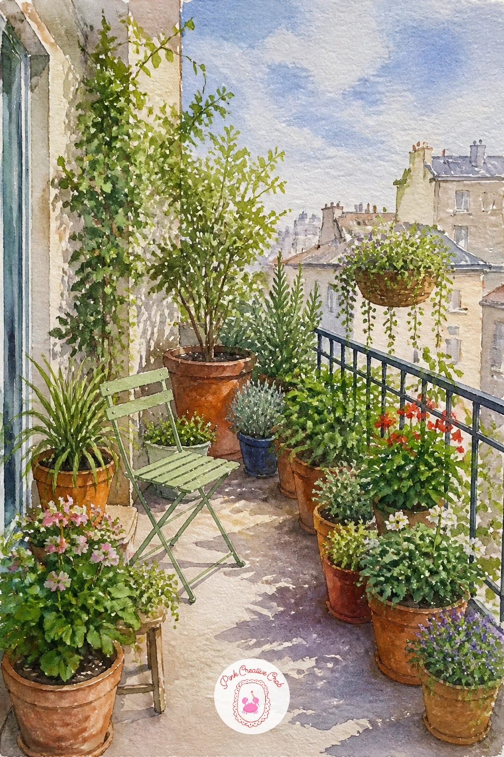 Balcony Full of Potted Plants — Widen the scene outdoors for one of the more involved paintings on this list. Plants watercolor