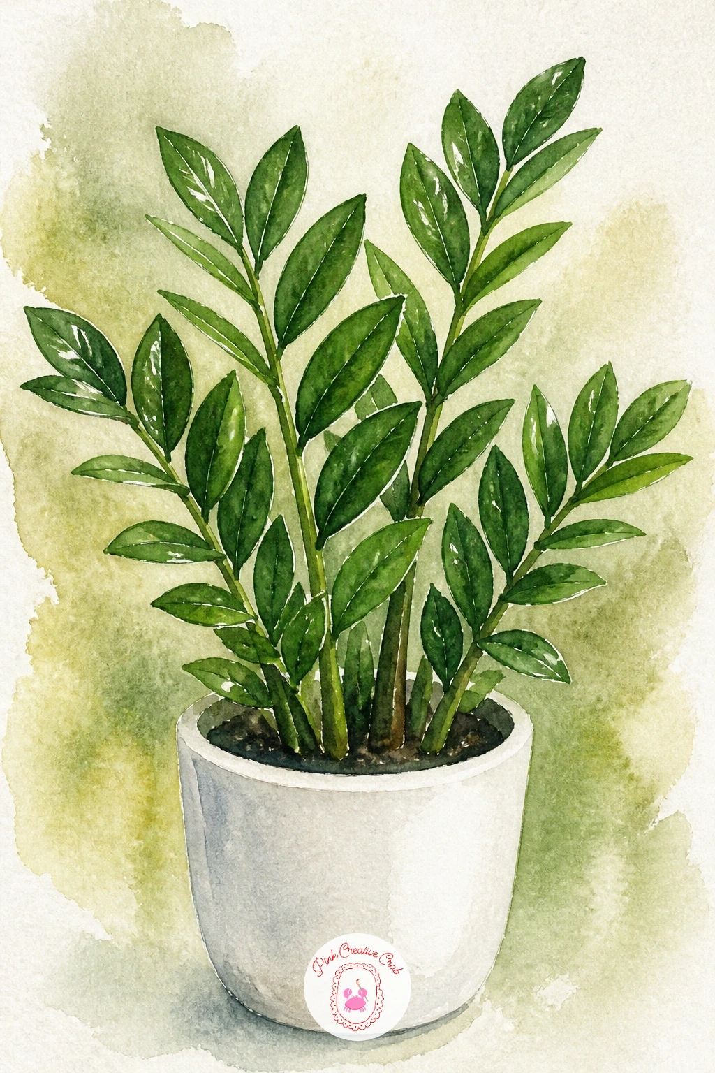 ZZ Plant in a White Pot — A ZZ plant pairs a calm, simple pot with some of the glossiest leaves in this whole list, which makes it a good late-list showcase