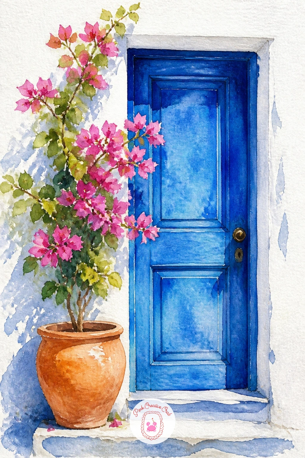 Blue Door With a Potted Plant — Bring the market basket home to a single blue door with a potted plant beside it, the kind of close-up detail that photographs