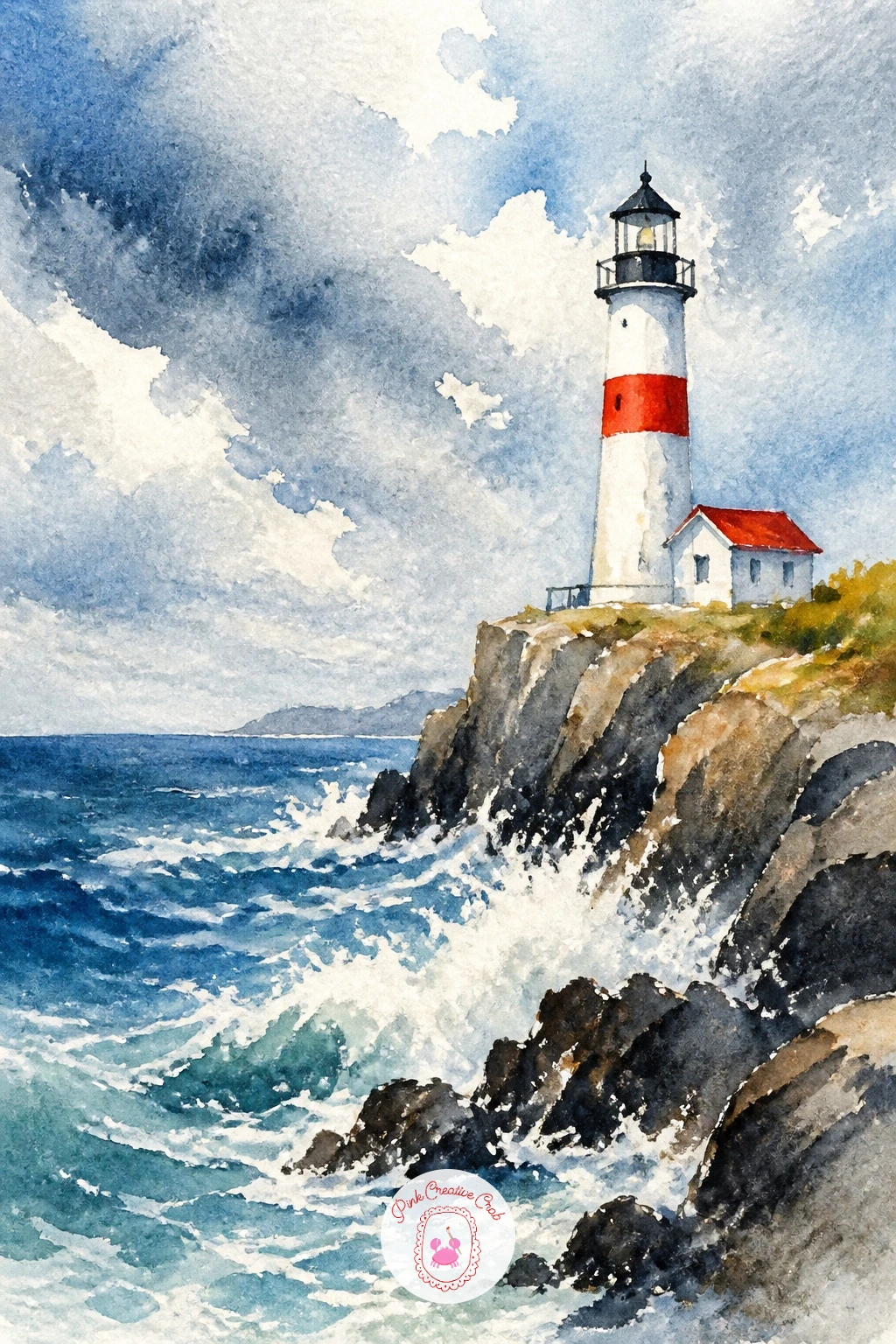 Lighthouse on Rocky Coast — Settle back into something steadier with a lighthouse standing tall on a rocky coast, waves breaking white against the stone below