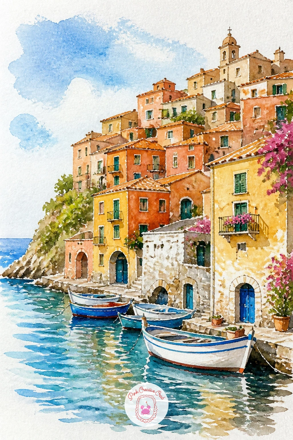 Sicilian Fishing Village — Bring back some rooftops with a Sicilian fishing village, tall narrow houses in warm terracotta and ochre stacked above a small