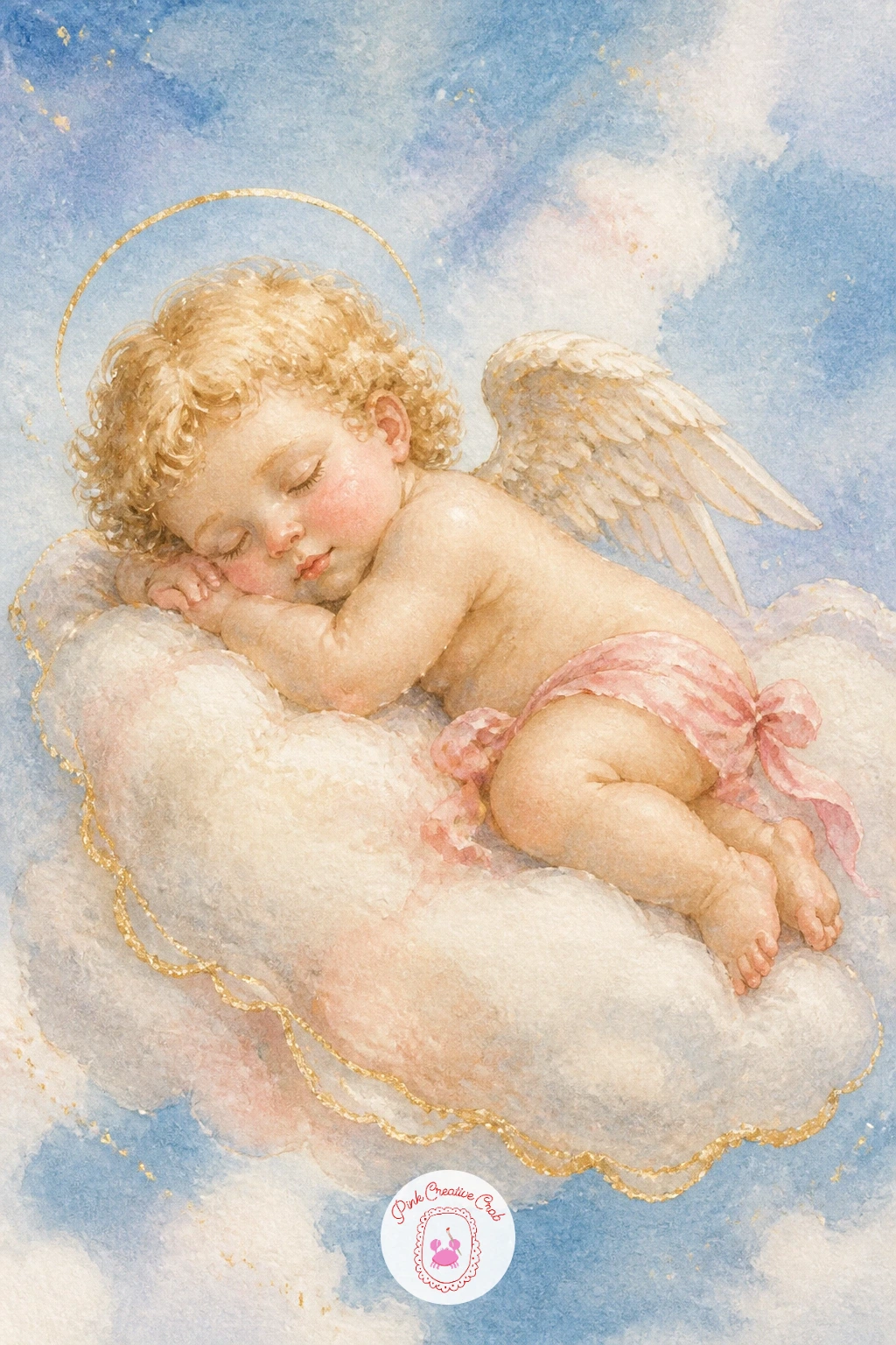 Cherub Sleeping on a Cloud — Start the whole list with the gentlest subject on it: a cherub curled up asleep on a cloud, round cheek pressed into a puffy
