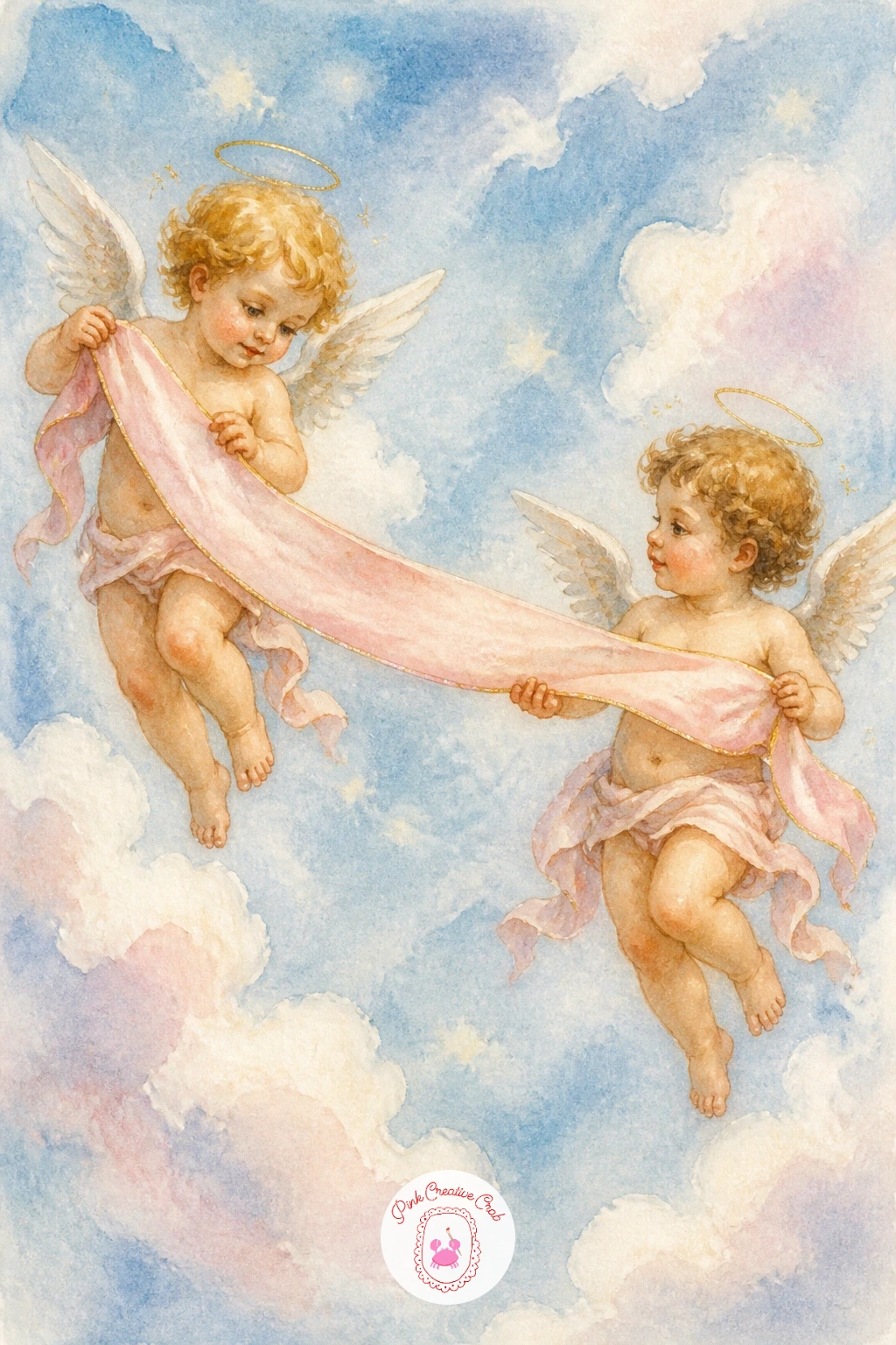 Two Cherubs Carrying a Ribbon — Where one cherub needs careful proportion, two cherubs need careful placement, so this scene works well right after the bow and