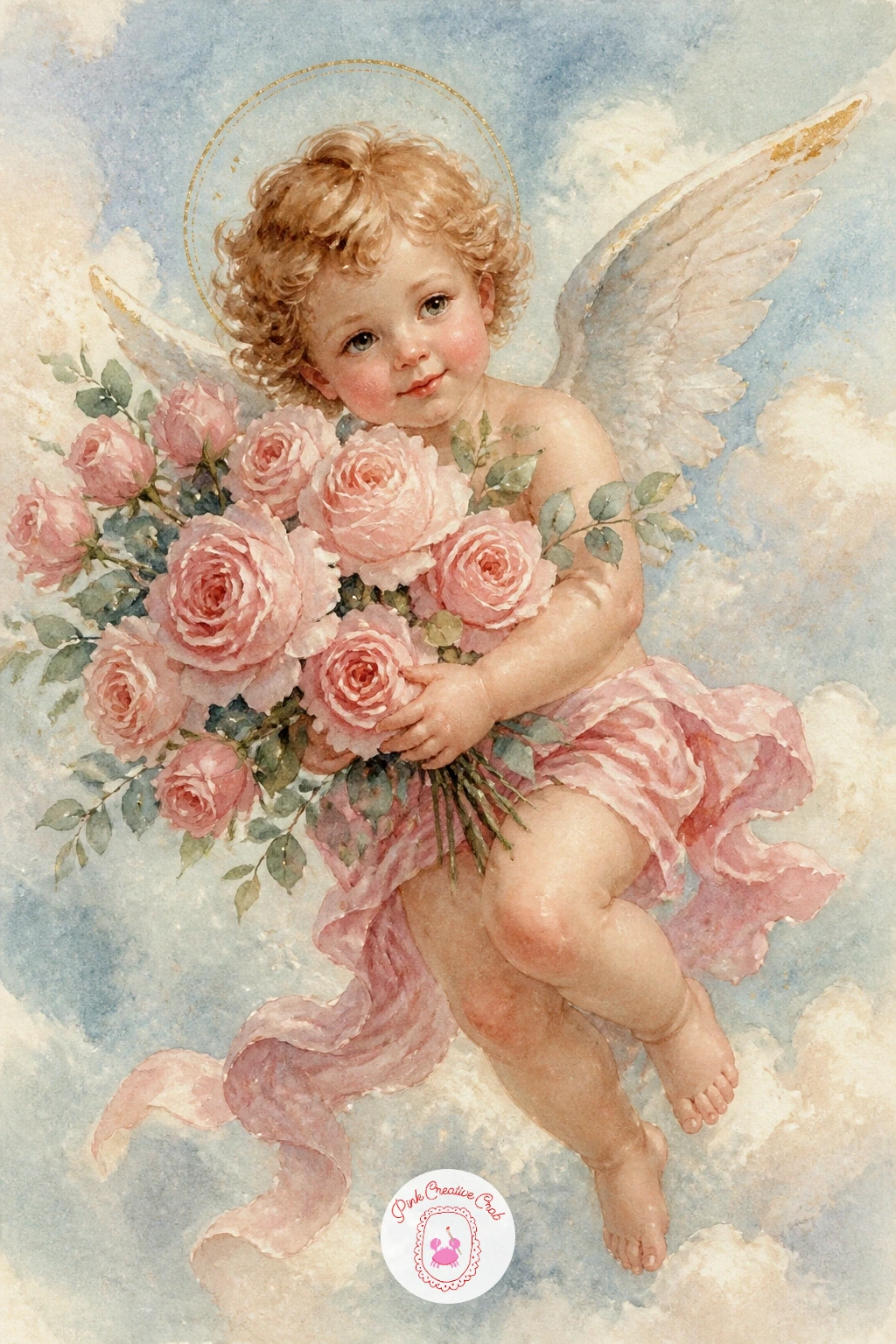 Cherub with a Bouquet of Roses — Shift from playful to romantic with a cherub holding an armful of roses, perfect if you also enjoy florals: for technique on
