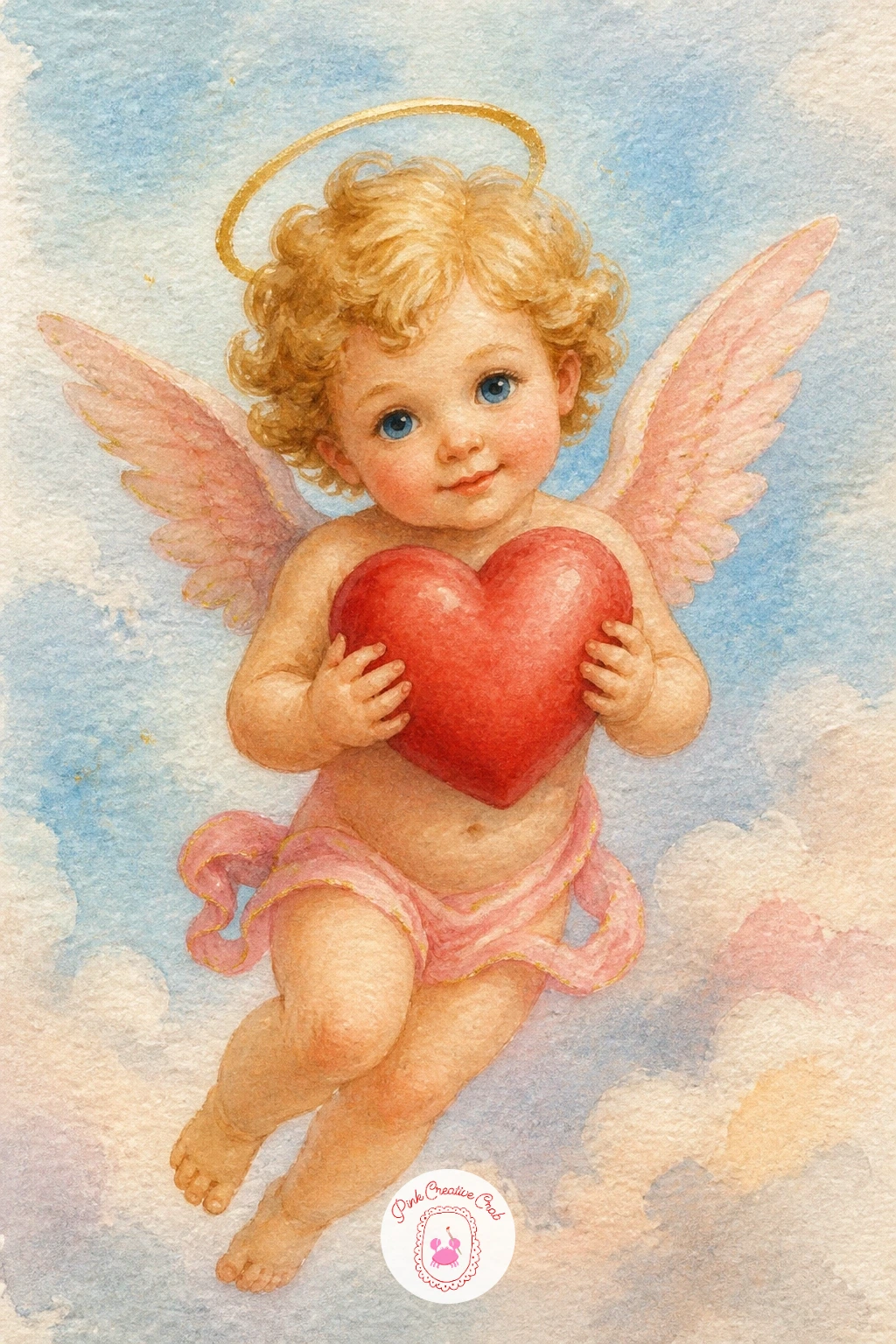 Cherub with a Heart — Bring the scale back down to one small, simple subject: a cherub holding a plump heart shape in both hands, perfect for a Valentine card