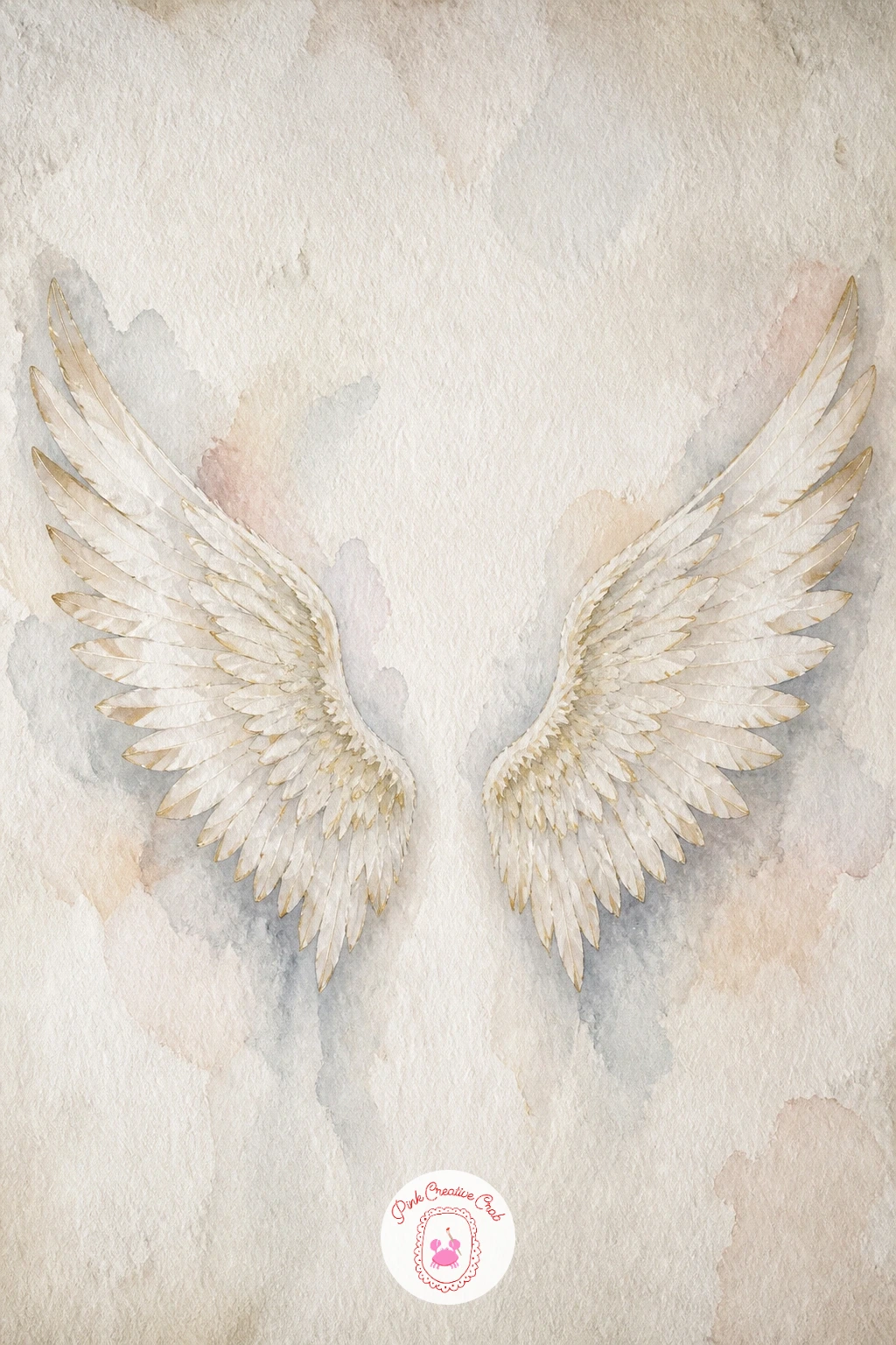 Angel Wings Drawn on a Wall — Try a different kind of composition now: a single pair of large angel wings as though painted directly onto a plain wall, the