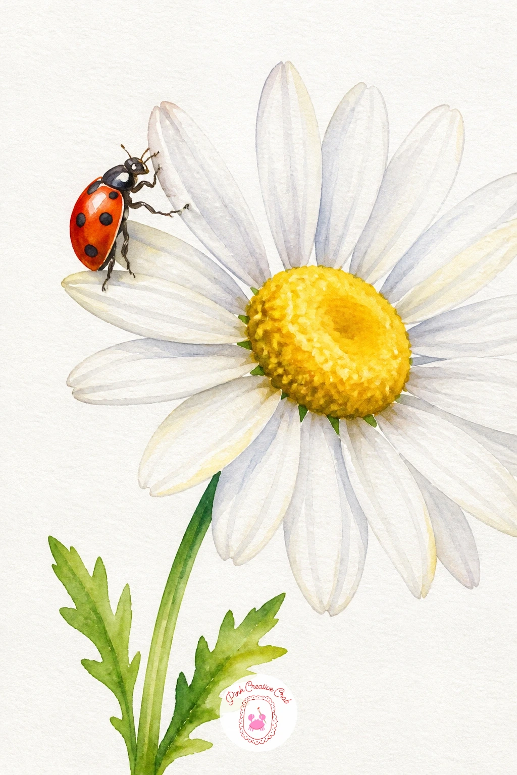Ladybird Climbing a Daisy — Move from reeds to petals with a ladybird climbing a daisy, a gentle way to practice keeping edges clean next to a bright wash.