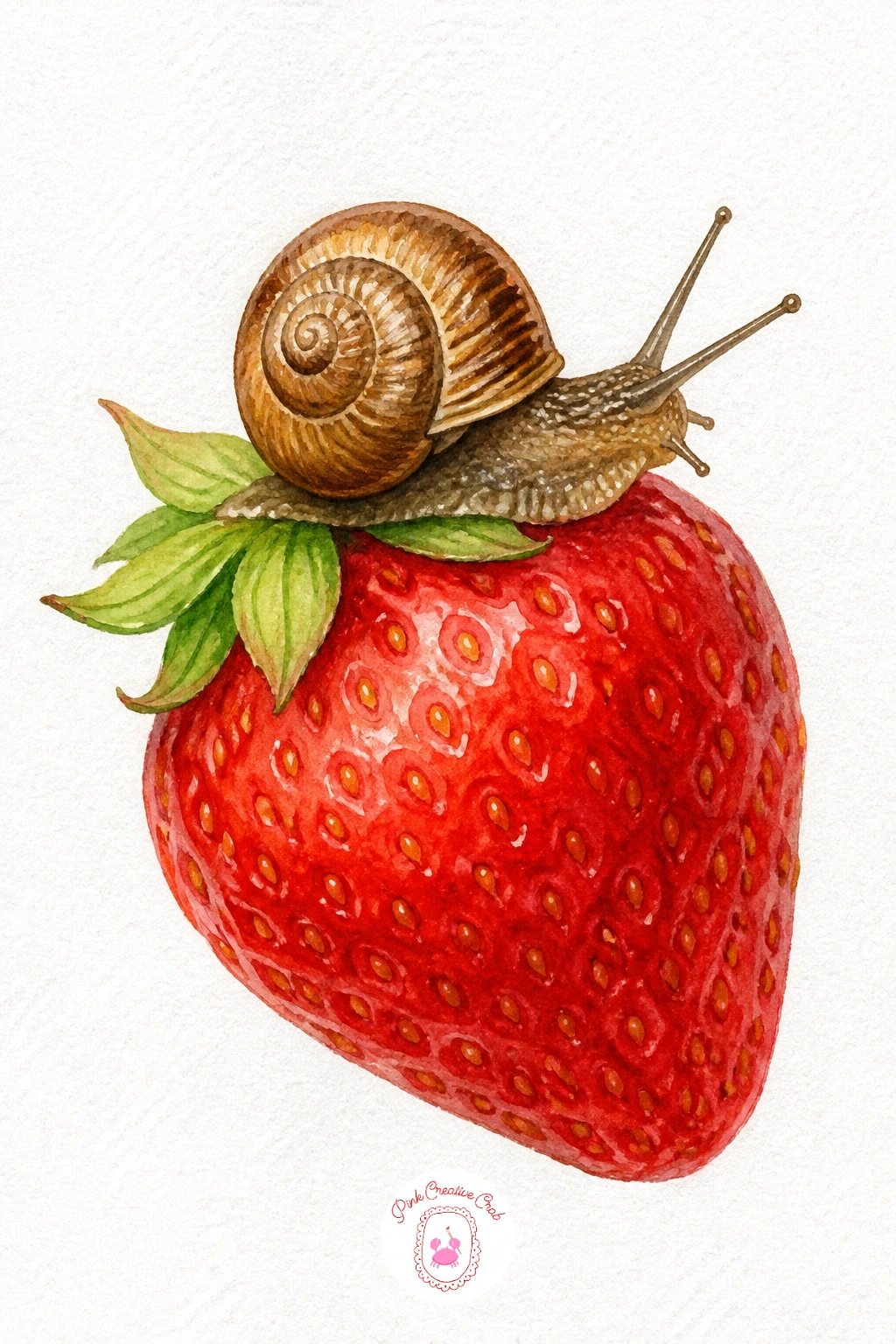 Snail on a Strawberry — Soften the mood again with a snail on a strawberry, a sweet pairing that works because the two textures contrast so well. Watercolor