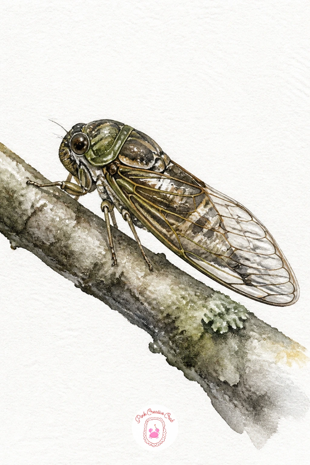 Cicada on a Branch — Give the brush a more textured subject with a cicada on a branch, where the real challenge is the clear, veined wings rather than the